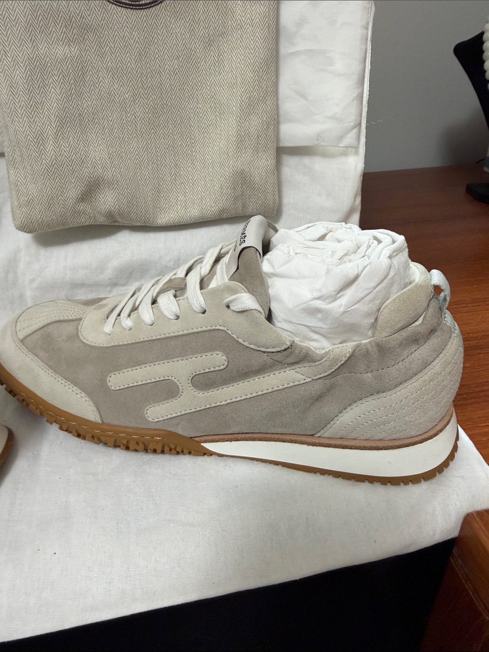 Hermes Beige and Gum Sole Suede Lace-Up Sneakers - Picture 10 of 10